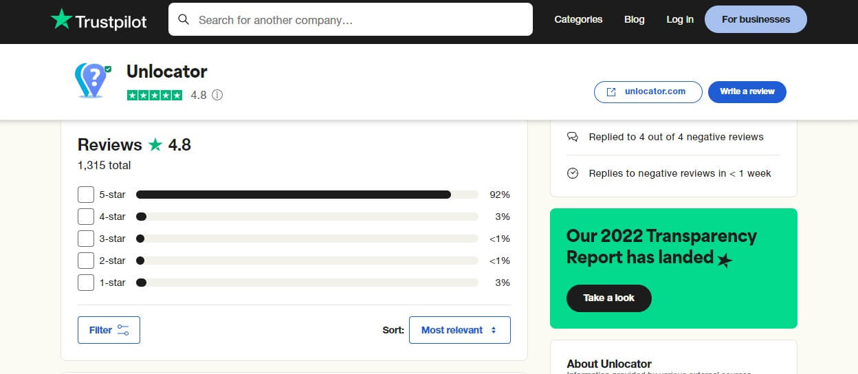 Unlocator Trustpilot