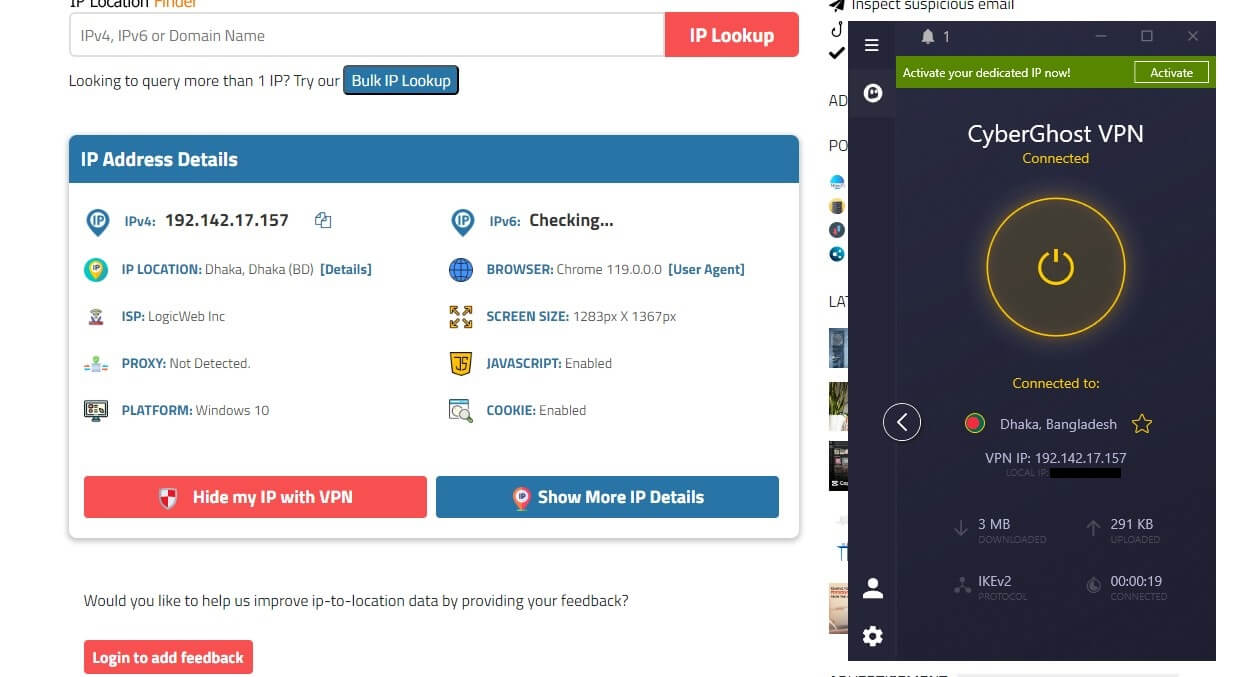 CyberGhost Bangladesh IP Check