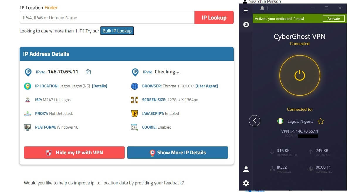 CyberGhost Nigeria IP Location