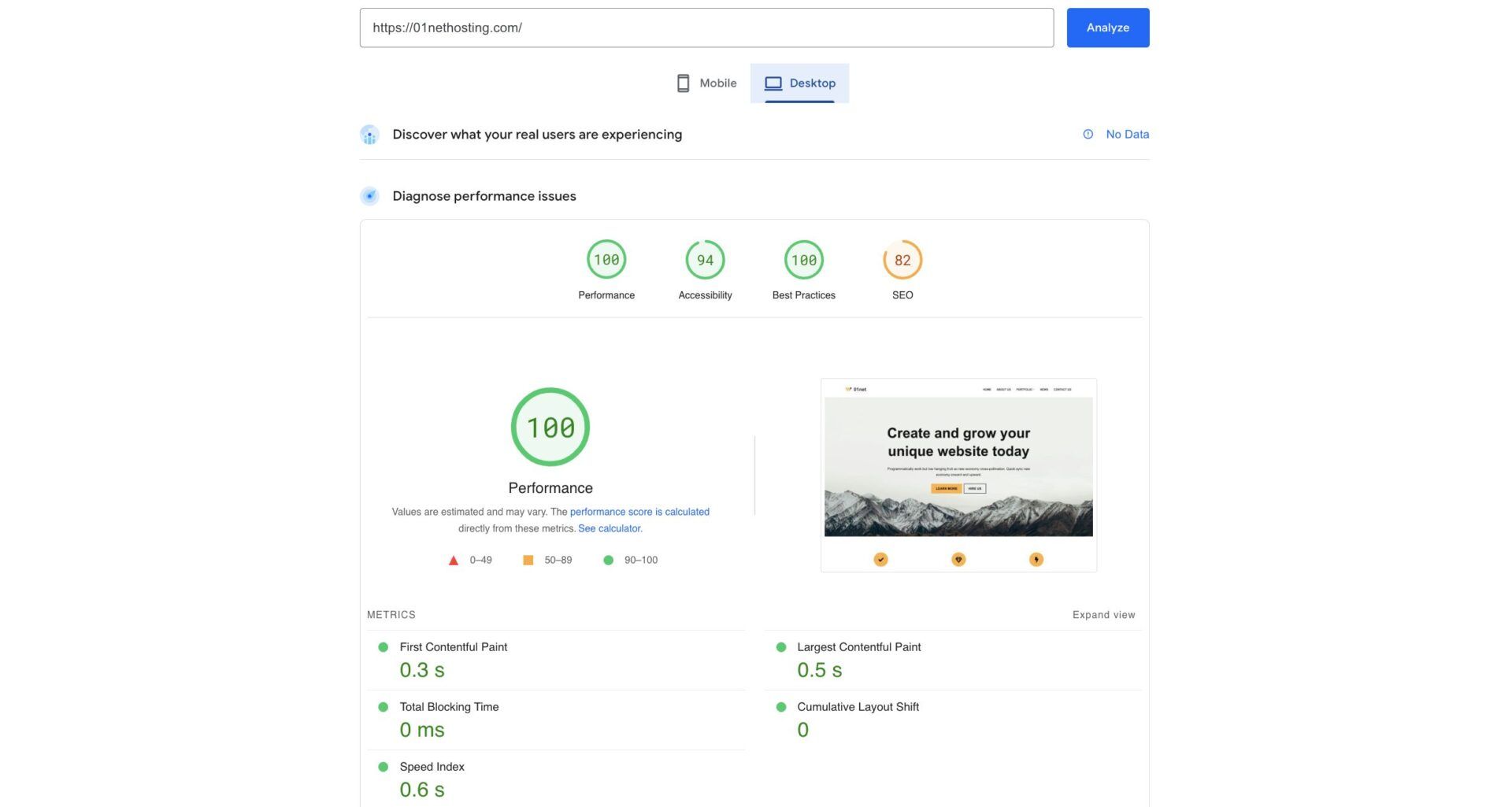 Namecheap Pagespeed Insights Desktop Test