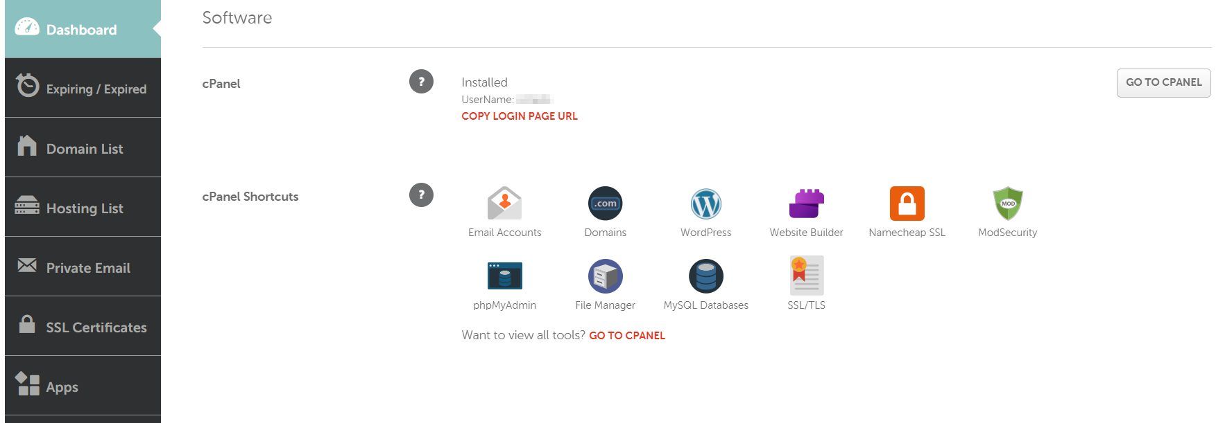 Namecheap cPanel Shortcuts