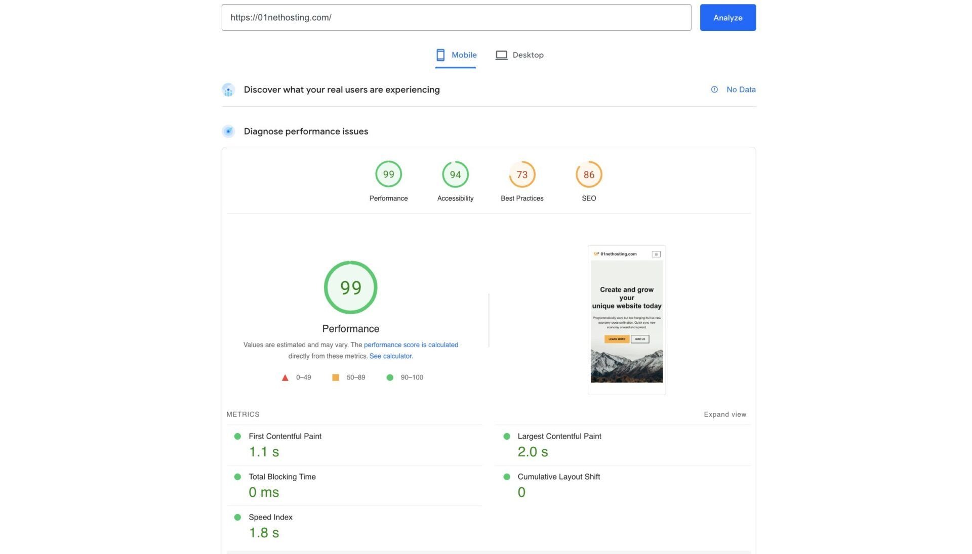 Wpx Hosting Pagespeed Insights Mobile Test