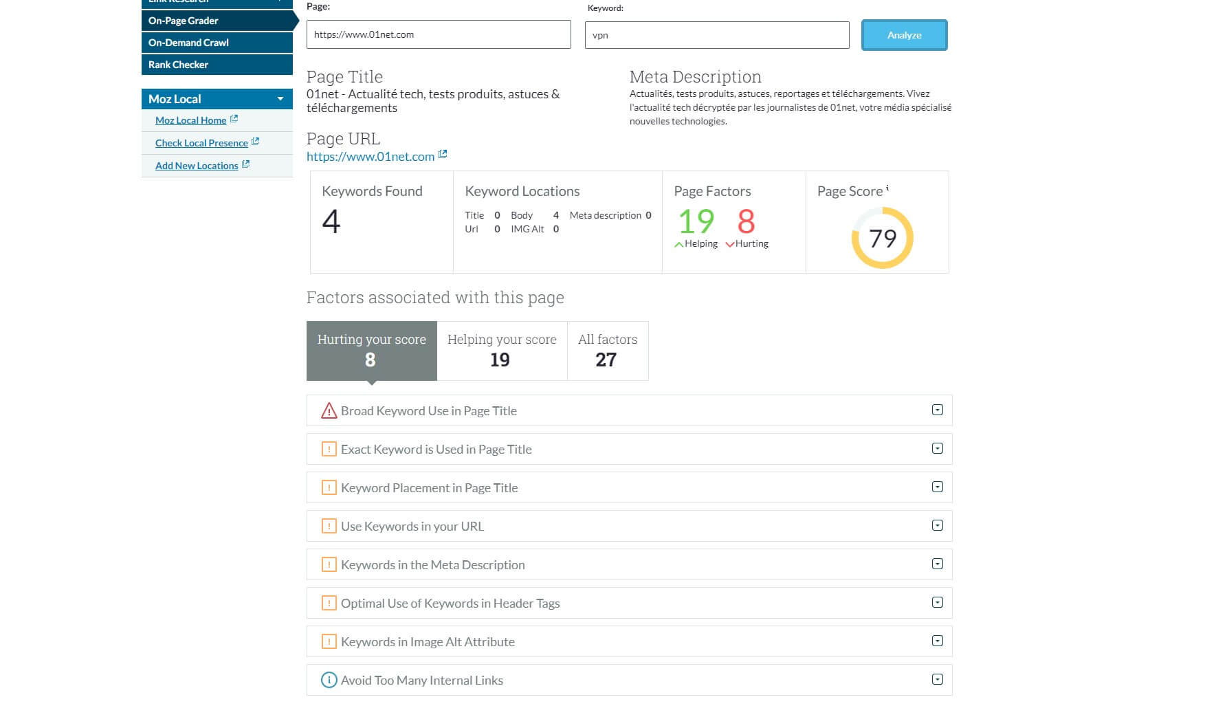 Moz On Page Grader