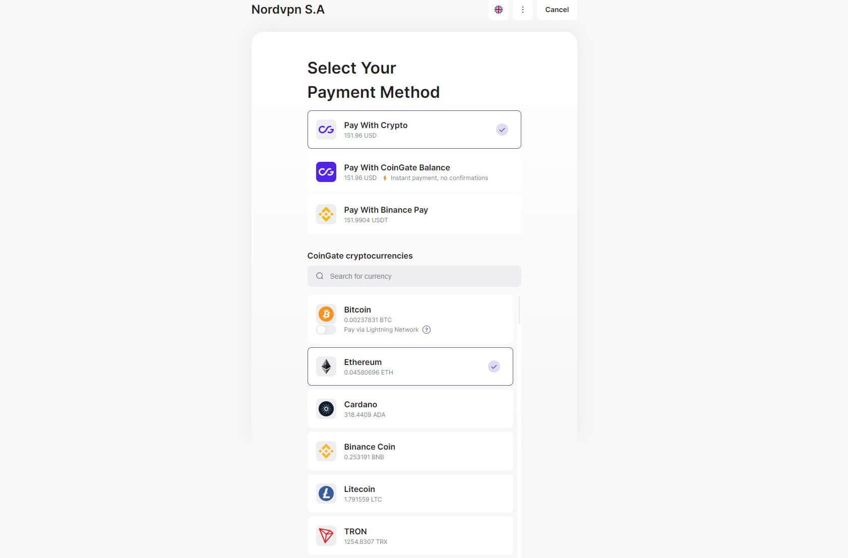 Nordvpn Crypto Payment