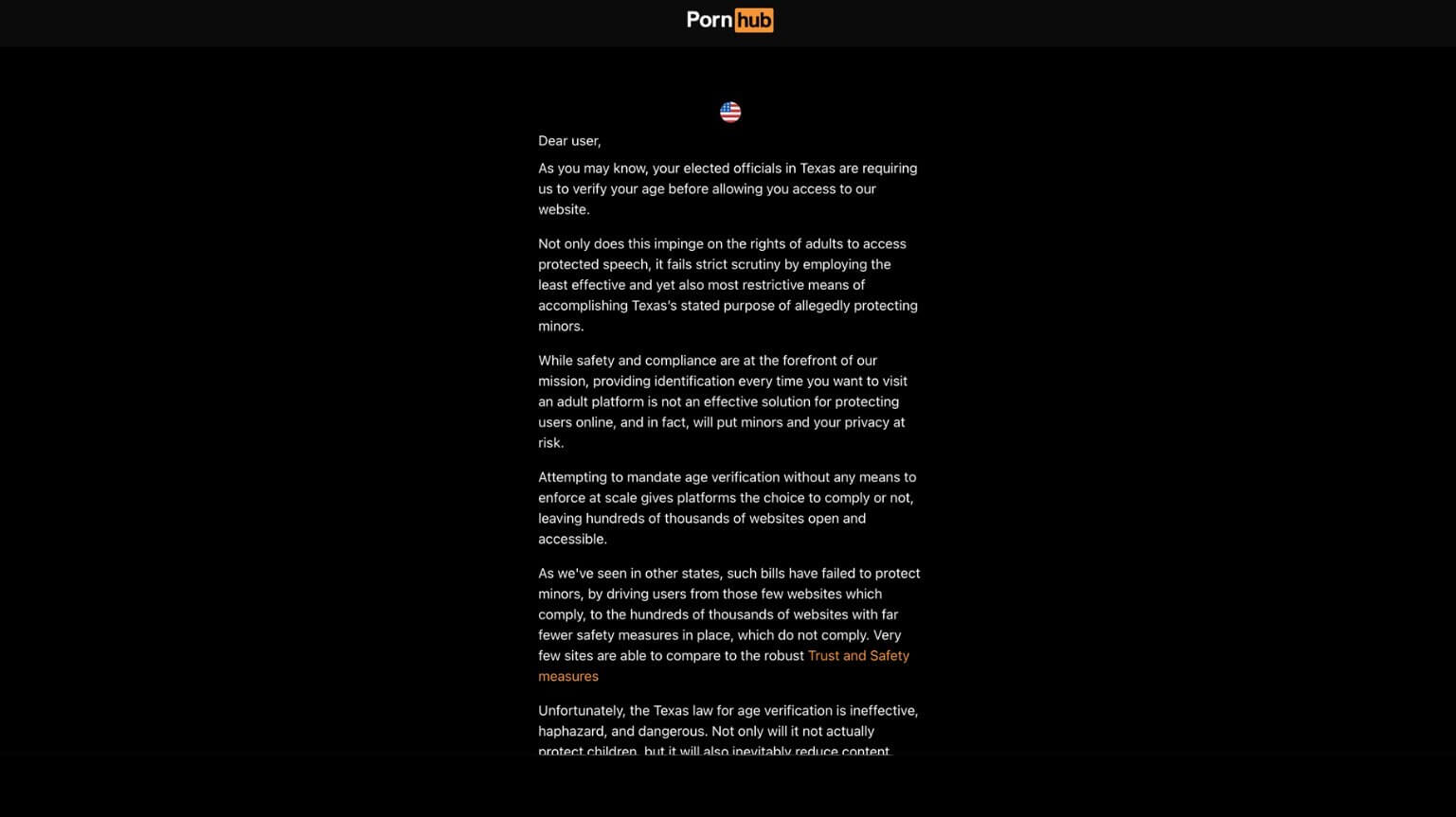 Pornhub Blocked Texas Message