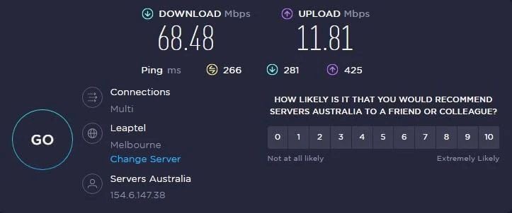 Velocidad CyberGhost Australia