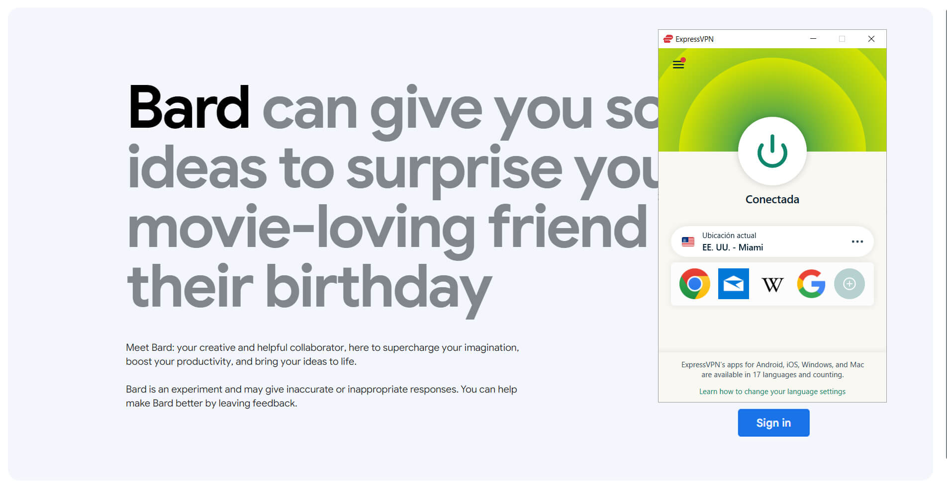 Desbloquear Google Bard con ExpressVPN