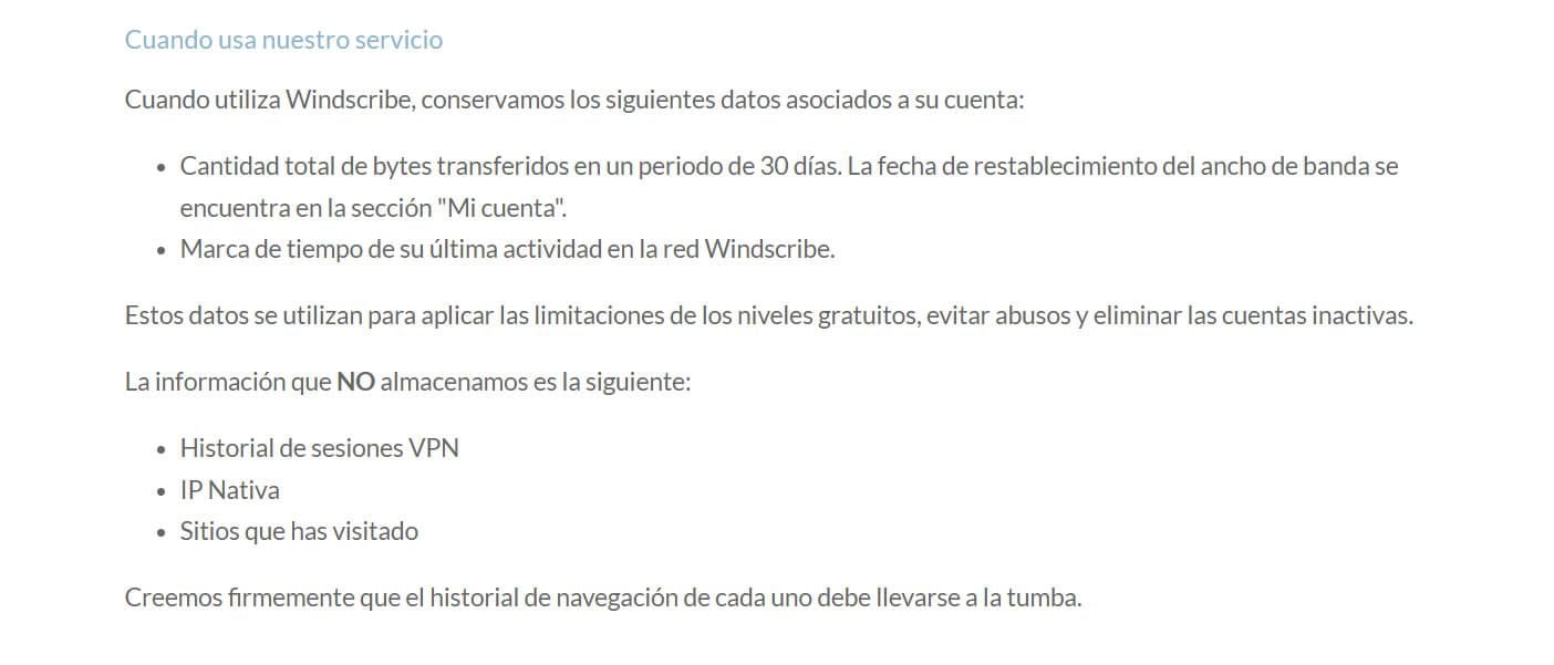 Politica de no-logs Windscribe