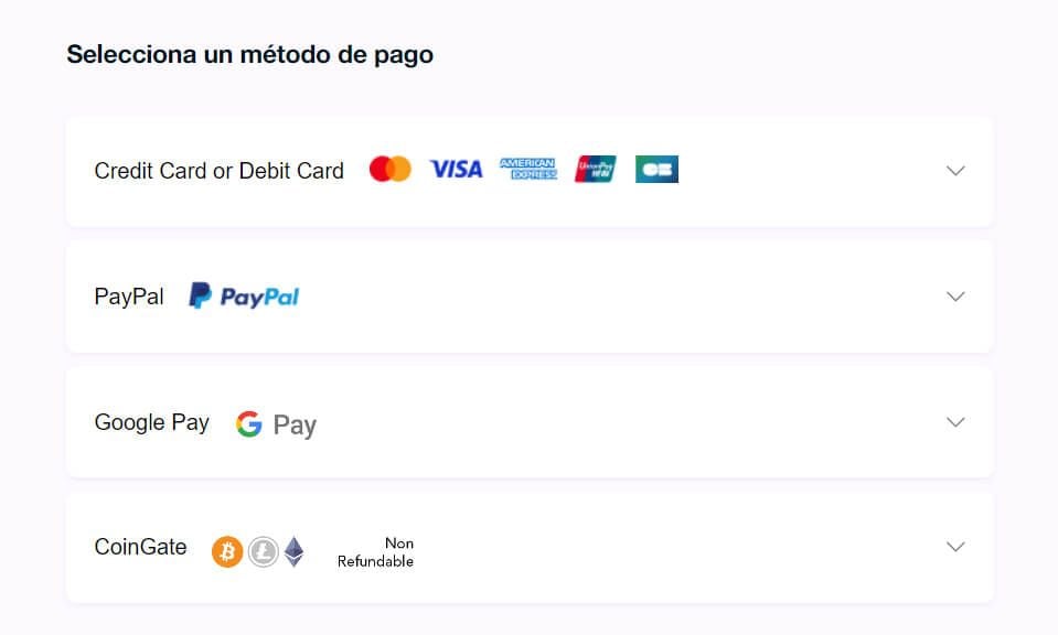 Métodos de pago PureVPN