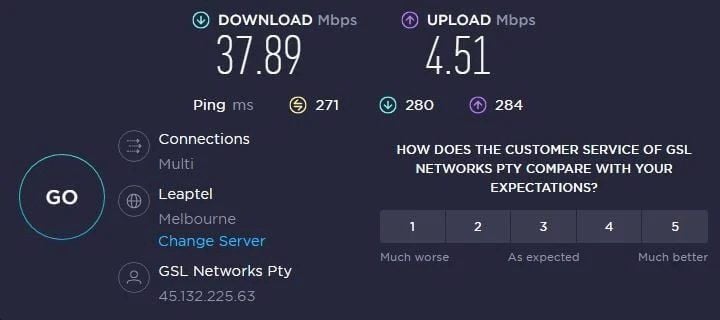 Test velocidad PureVPN Australia