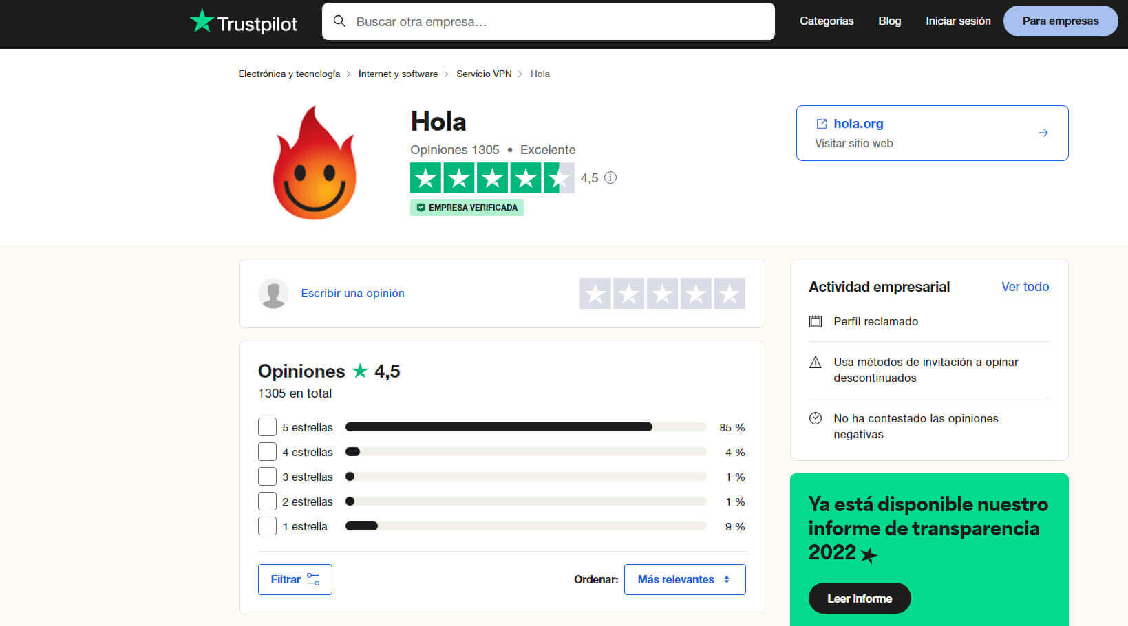 Opiniones Hola VPN Trustpilot