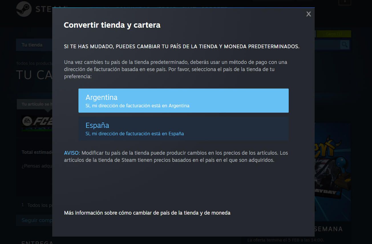 Cambiar Region Steam Argentina