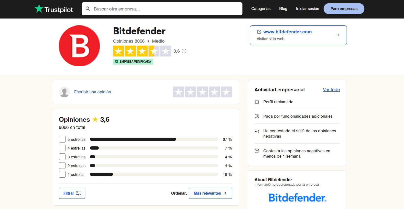 Opiniones Bitdefender Trustpilot