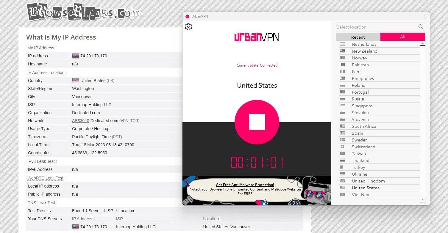 Urban Vpn Browserleaks Prueba Fuga Ip Dns