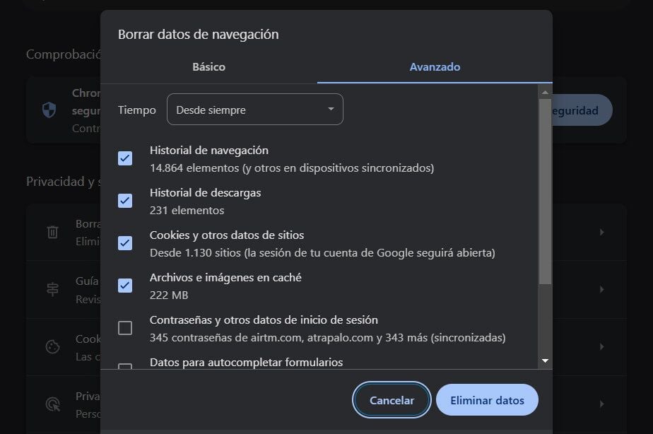 Limpiar Cache Chrome