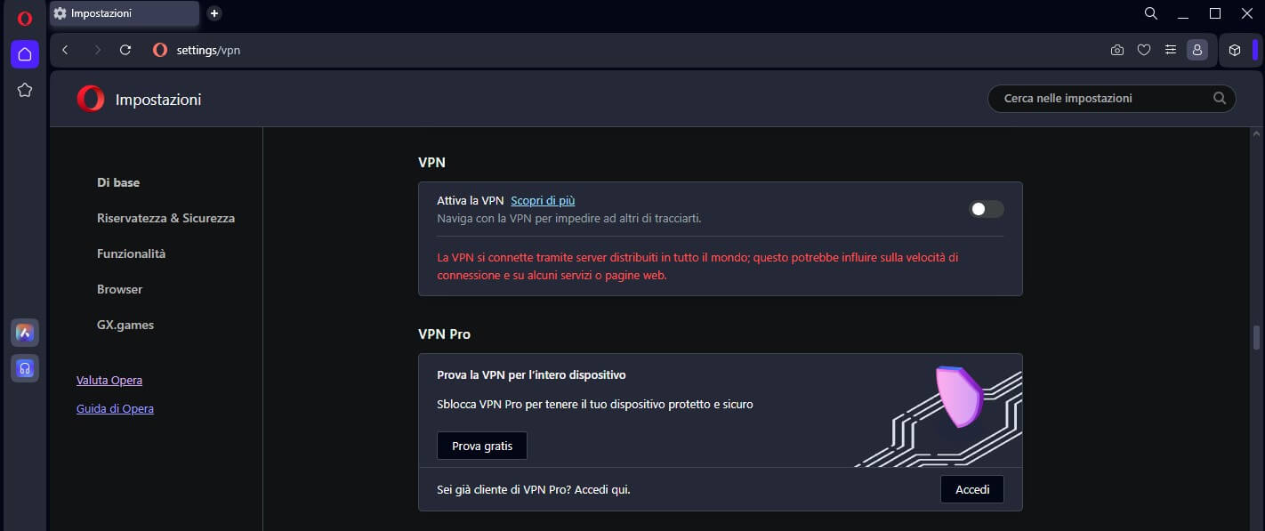 Opera Vpn Impostazioni Vpn