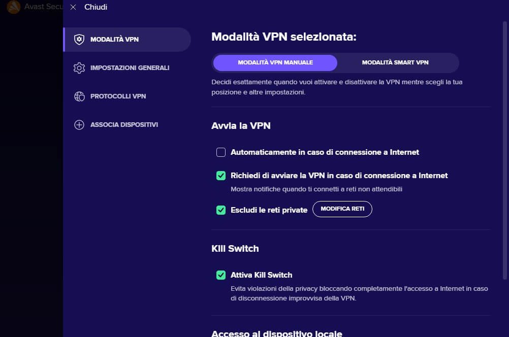 Secureline Impostazioni Vpn