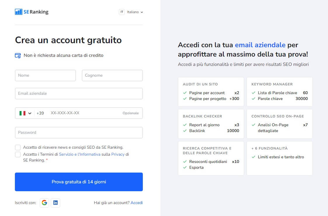 Se Ranking Account Gratuito