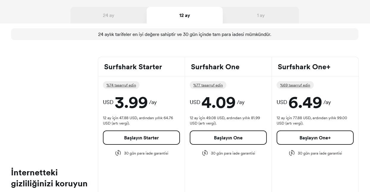 Surfshark Black Friday fiyatlandırma 2