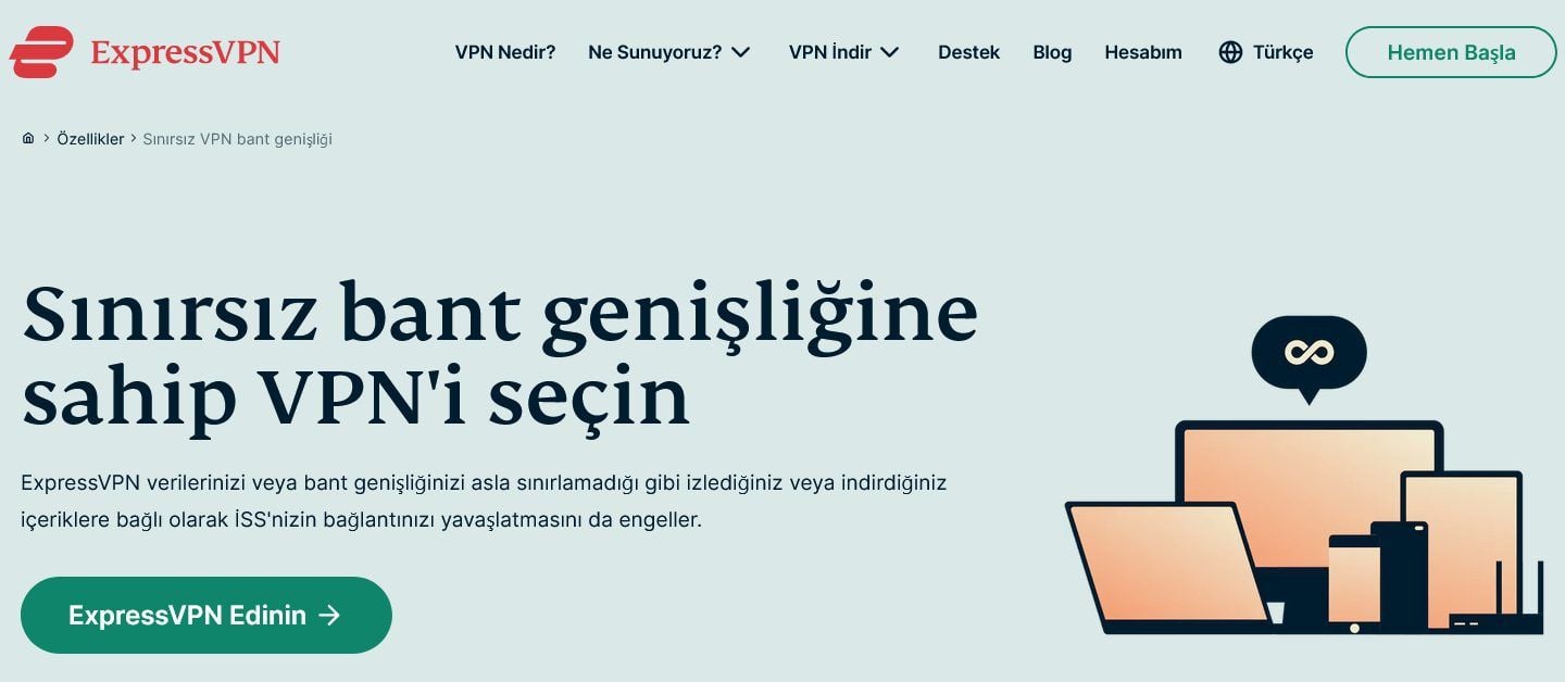 ExpressVPN sınırsız bant genişliği