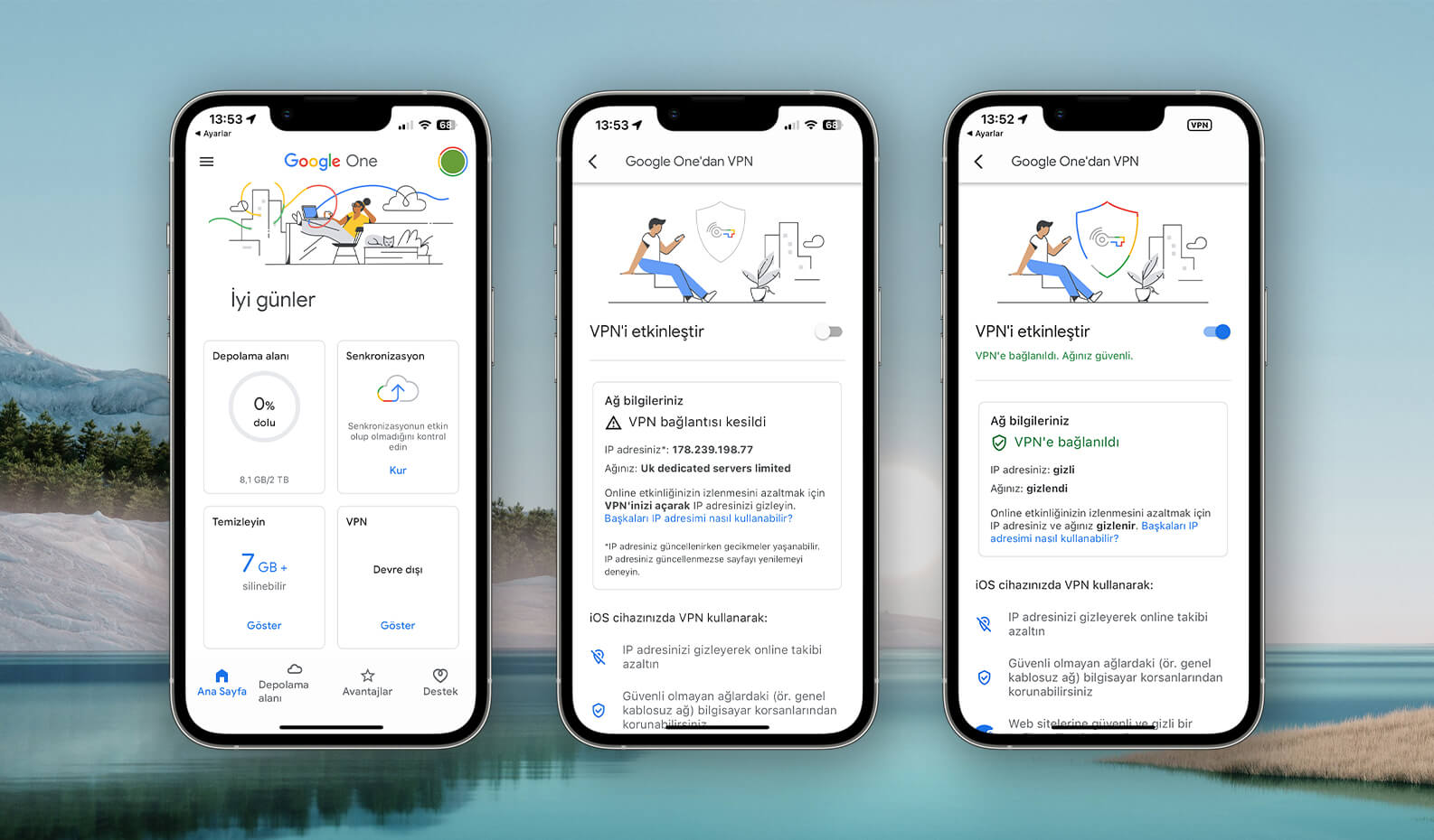 Google One VPN iOS Bağlantı Kuruldu