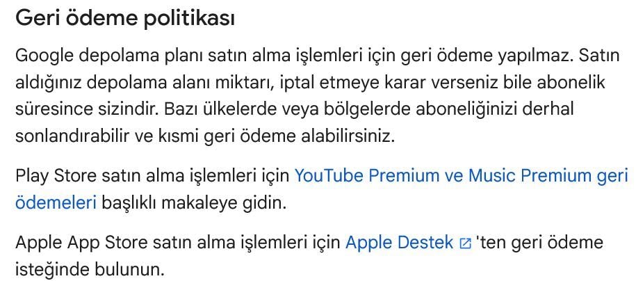 Google One Iade Politikası