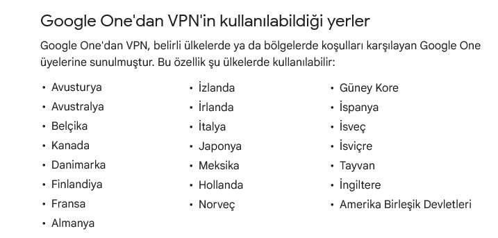 Google Vpn Kullanılabilir ülkeler