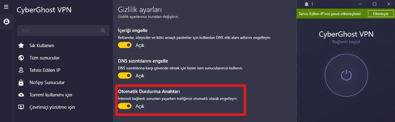 Cyberghost Uygulaması Kill Switch