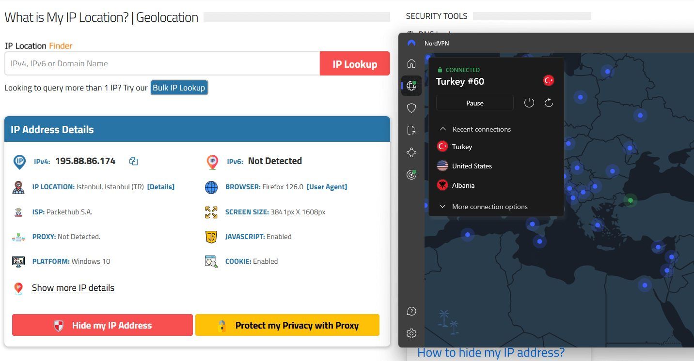 NordVPN Türkiye IP adresi kontrol