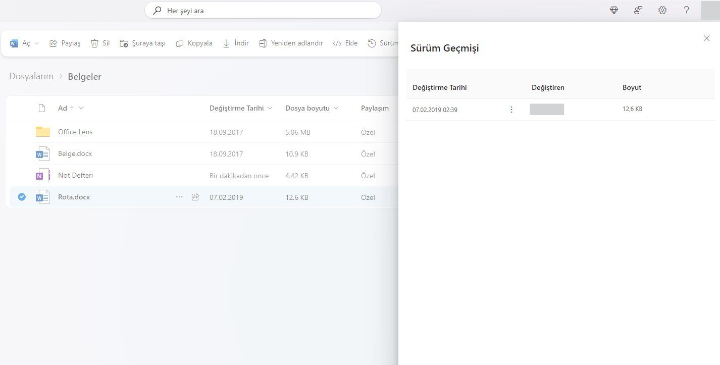 Microsoft Onedrive Dosya Sürümleme