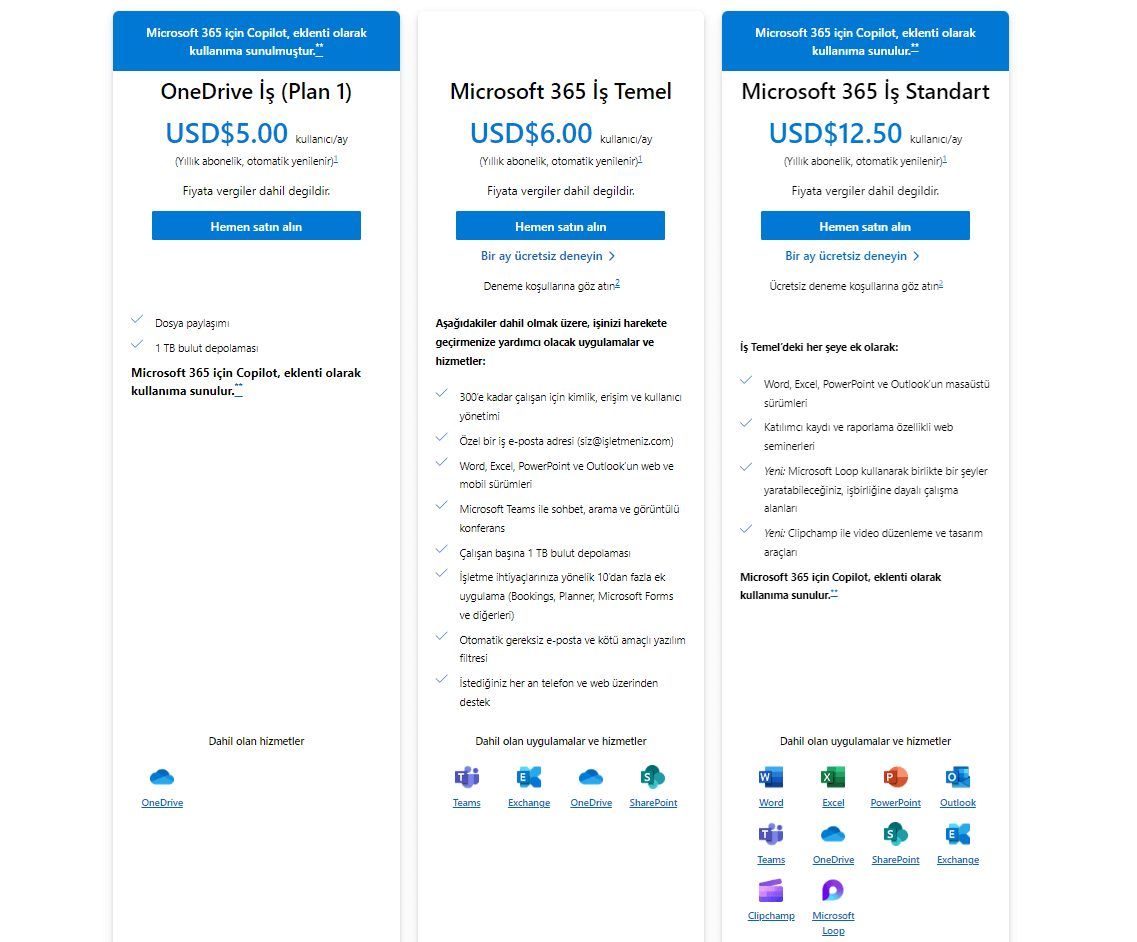 Onedrive İş Fiyatlar