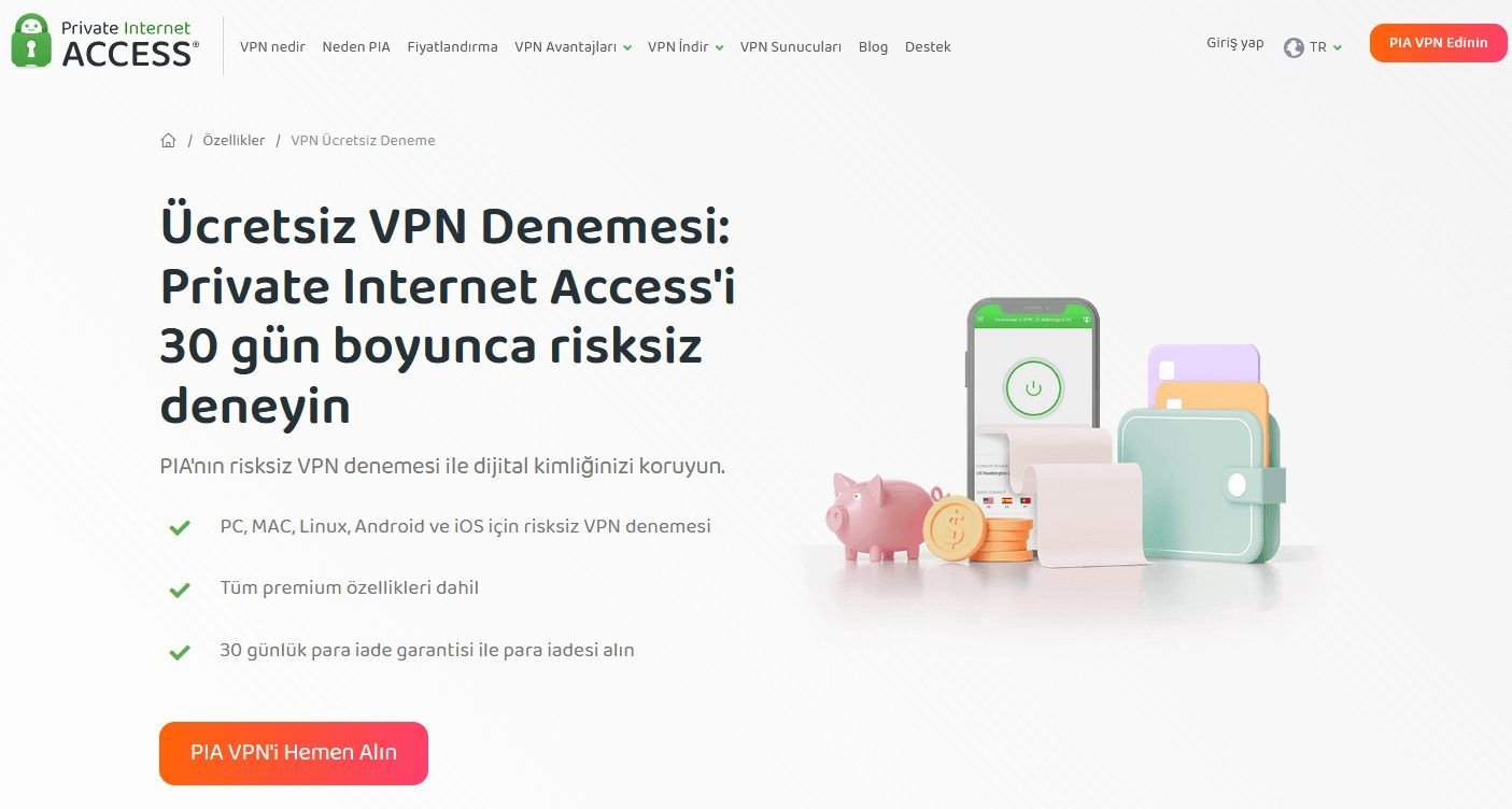 PIA ücretsiz VPN Denemesi