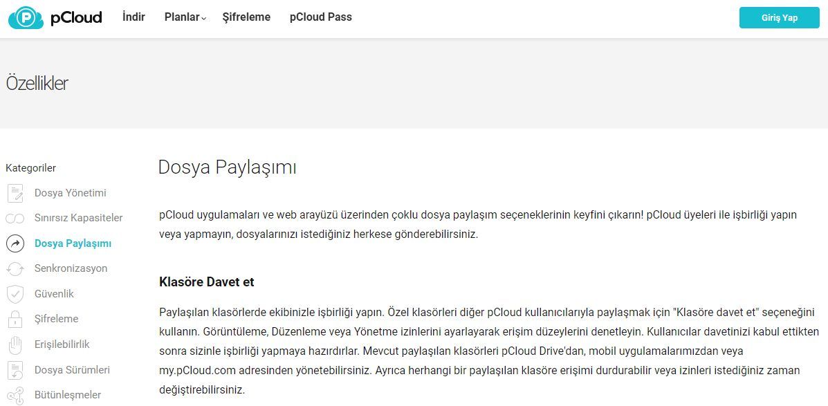 pCloud Paylaşım